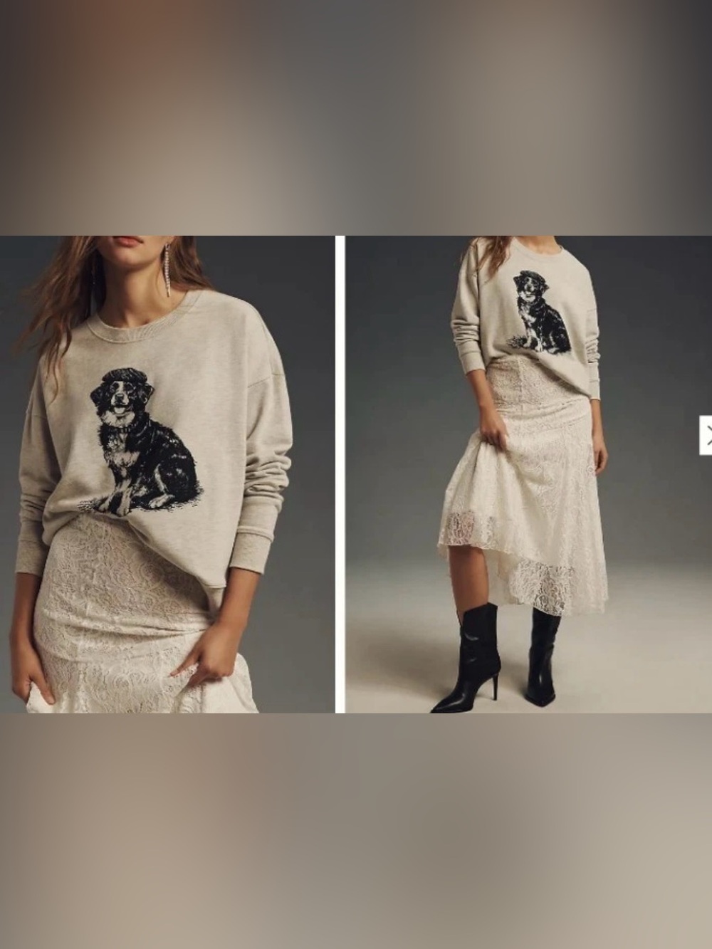 Anthropologie Maeve Womens Small Best in Show Dog Sweatshirt Gray Preppy Cozy